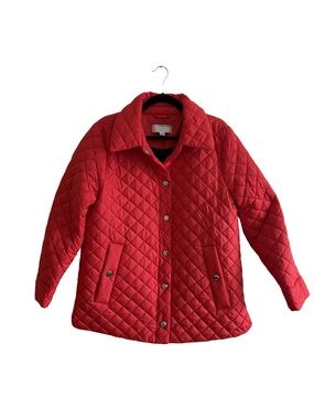 Anne Klein Red Quilted Diamond Puffer Jacket